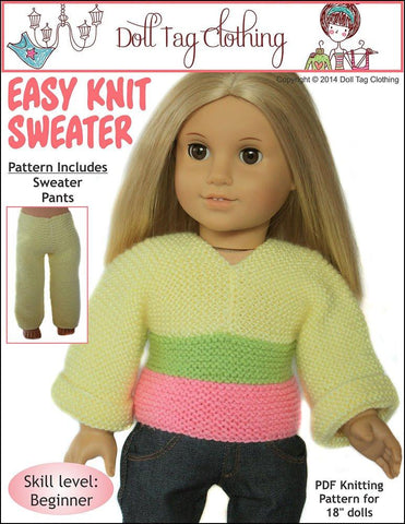 Doll Tag Clothing Knitting Easy Knit Sweater 18" Doll Clothes larougetdelisle