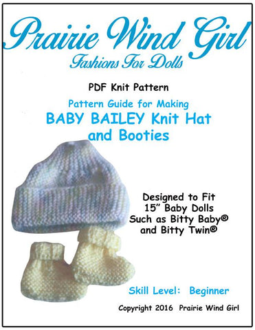 Prairie Wind Girl Bitty Baby/Twin Baby Bailey Knit Hat and Booties Knitting Pattern larougetdelisle