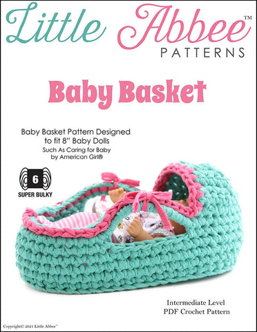 Little Abbee Crochet Baby Basket Crochet Pattern for 8" Baby Dolls larougetdelisle