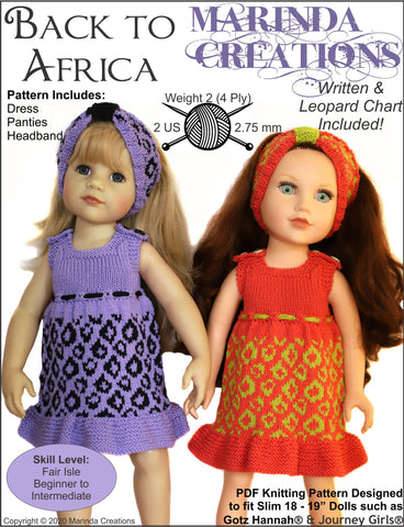 Marinda Creations Gotz 19 Inch Back To Africa SLIM 18-19" Doll Clothes Knitting Pattern larougetdelisle