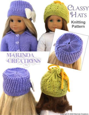 Marinda Creations Knitting Classy Hats 18" Doll Clothes Knitting Pattern larougetdelisle