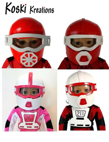 Koski Kreations 18 Inch Modern Motocross Helmet and Goggles 18" Doll Accessory Pattern larougetdelisle