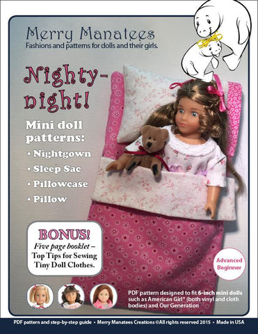 Merry Manatees Mini Nighty-night! Pattern for Mini Dolls larougetdelisle