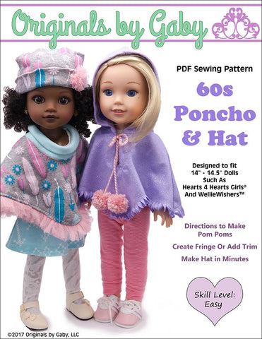 Originals by Gaby WellieWishers 60s Poncho & Hat 14-14.5" Doll Clothes Pattern larougetdelisle