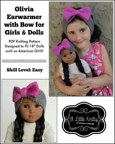 A Little Knitty Knitting Olivia Earwarmer with Bow Knitting Pattern for Girls and 18 inch Dolls larougetdelisle
