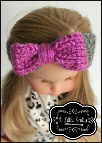 A Little Knitty Knitting Olivia Earwarmer with Bow Pattern for Girls and Les Cheries Dolls larougetdelisle