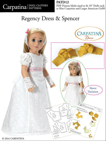 Carpatina Dolls 18 Inch Historical 1810 - 1815 Regency Dress and Spencer Multi-sized Pattern for Regular and Slim 18" Dolls larougetdelisle