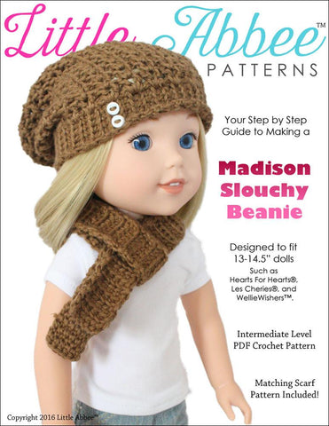 Little Abbee WellieWishers Madison Slouchy Beanie Crochet Pattern for 13-14.5" Dolls larougetdelisle