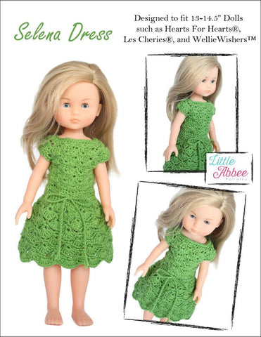 Little Abbee WellieWishers Selena Dress Crochet Pattern for 13-14.5" Dolls larougetdelisle