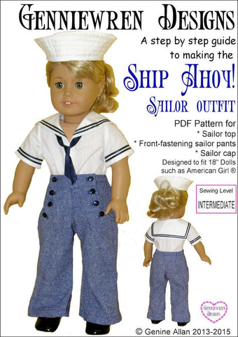 Genniewren 18 Inch Historical Ship Ahoy! Sailor Outfit 18" Doll Clothes Pattern larougetdelisle