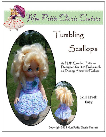 Mon Petite Cherie Couture Disney Doll Tumbling Scallops Crochet Pattern for Disney Animator Dolls larougetdelisle
