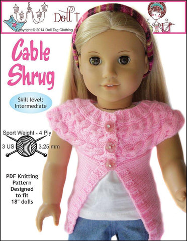 Doll Tag Clothing Knitting Cable Shrug 18" Doll Clothes Knitting Pattern larougetdelisle