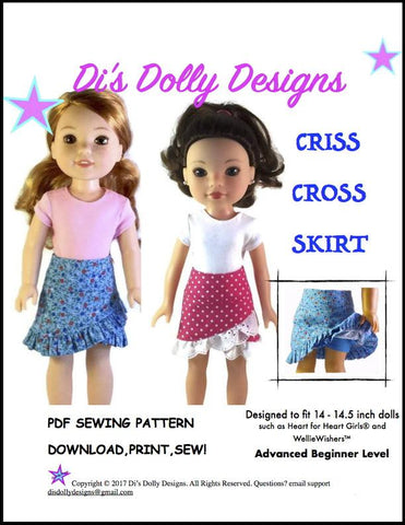 Di's Dolly Designs WellieWishers Criss Cross Skirt 14-14.5" Doll Clothes Pattern larougetdelisle