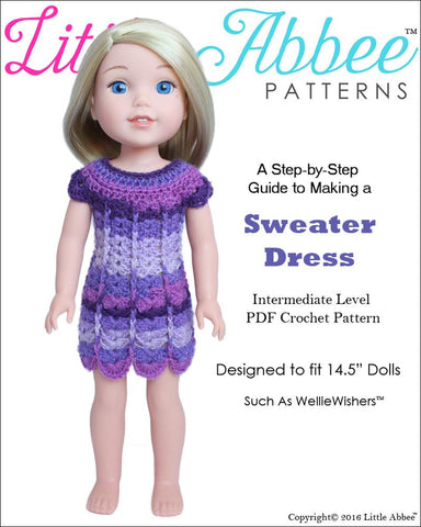 Little Abbee WellieWishers Sweater Dress 14.5" Doll Clothes Crochet Pattern larougetdelisle