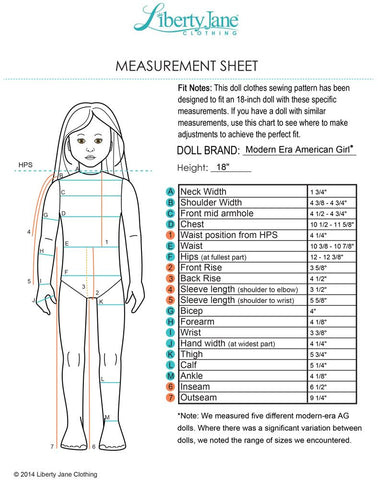 Liberty Jane 18 Inch Modern Alice Springs Dress 18” Doll Clothes Pattern larougetdelisle