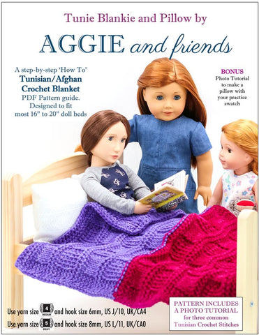 Aggie and friends Quilt Tunie Blankie and Pillow Crochet Pattern For 16-20" Dolls larougetdelisle