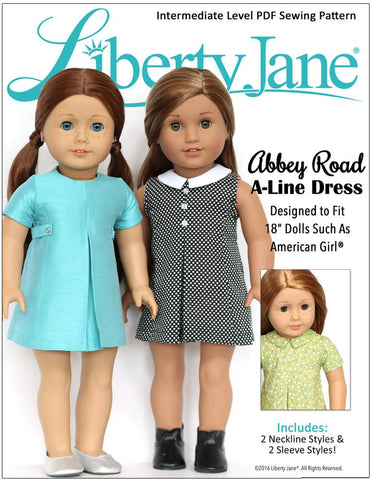 Liberty Jane 18 Inch Modern Abbey Road A-Line Dress 18” Doll Clothes Pattern larougetdelisle