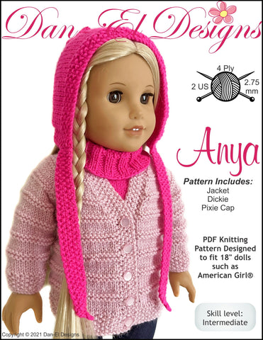 Dan-El Designs Knitting Anya 18 inch Doll Clothes Knitting Pattern larougetdelisle