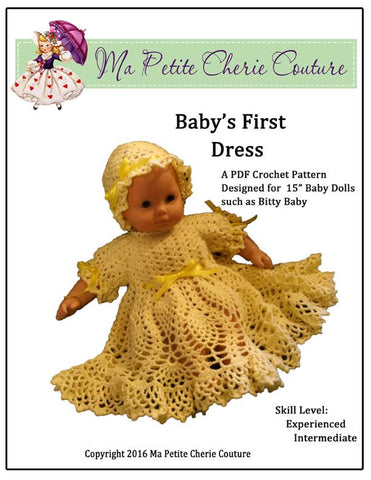 Mon Petite Cherie Couture Bitty Baby/Twin Baby's First Dress Crochet Pattern larougetdelisle