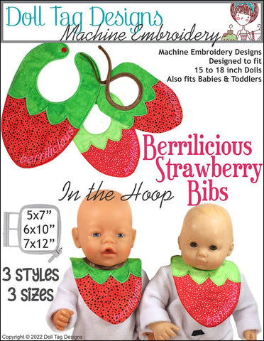 Doll Tag Clothing Machine Embroidery Design Berrilicious Strawberry Bibs Machine Embroidery Designs larougetdelisle