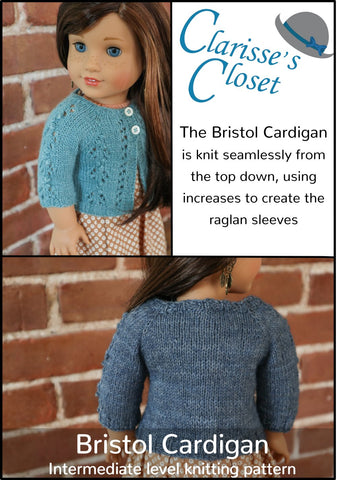 Clarisse's Closet Knitting Bristol Cardigan 18" Doll Clothes Knitting Pattern larougetdelisle