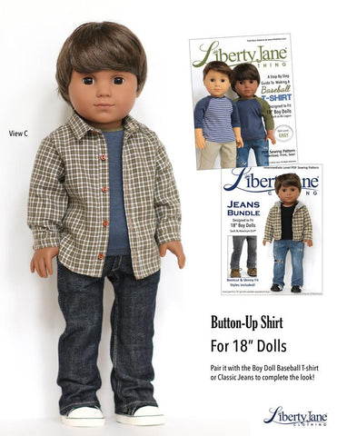 Liberty Jane 18 Inch Modern Button Up Shirt Bundle for Girls and Boys 18" Doll Clothes Pattern larougetdelisle
