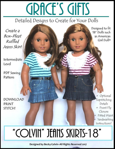 Grace's Gifts 18 Inch Modern "Colvin" Jeans Skirt 18" Doll Clothes Pattern larougetdelisle