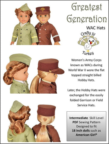Crafty Lil Turkey 18 Inch Historical Greatest Generation: WAC Hats 18" Doll Clothes Pattern larougetdelisle