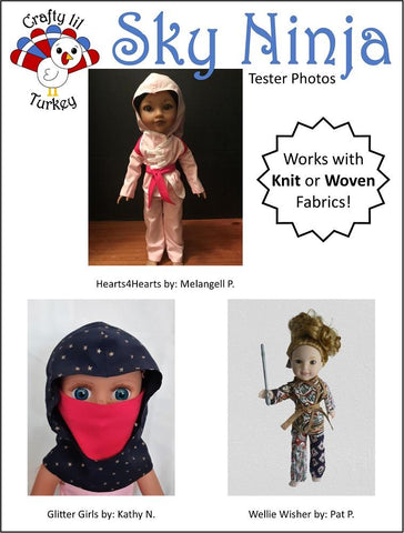 Crafty Lil Turkey WellieWishers Sky Ninja 14-15" Doll Clothes Pattern larougetdelisle