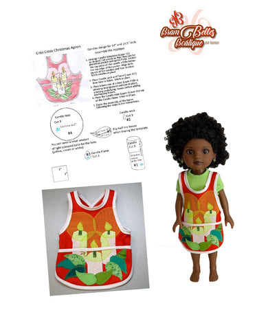 Brambelles boutique WellieWishers Criss Cross Christmas Apron 14-14.5" Doll Accessories Pattern larougetdelisle