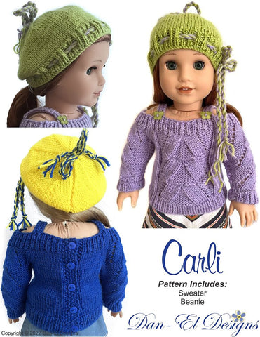 Dan-El Designs Knitting Carli Sweater and Beanie 18 inch Doll Clothes Knitting Pattern larougetdelisle