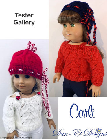 Dan-El Designs Knitting Carli Sweater and Beanie 18 inch Doll Clothes Knitting Pattern larougetdelisle
