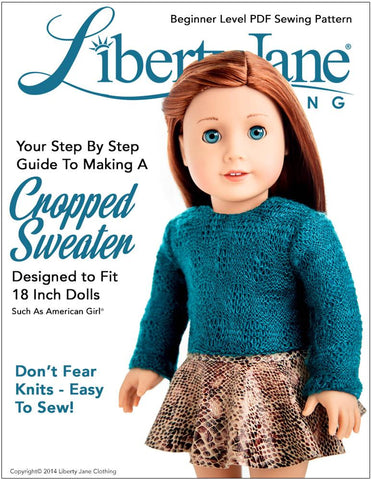 Liberty Jane 18 Inch Modern Cropped Sweater 18" Doll Clothes Pattern larougetdelisle