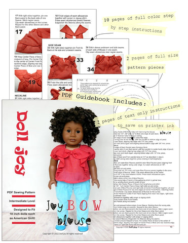 Doll Joy 18 Inch Modern Joy Bow Blouse 18 inch Doll Clothes Pattern larougetdelisle