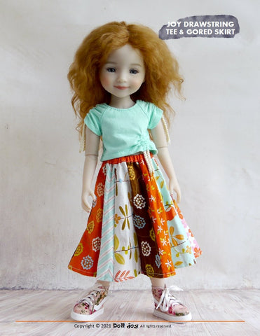 Doll Joy Ruby Red Fashion Friends Joy Drawstring Tee and Gored Skirt 14.5-15" Doll Clothes Pattern larougetdelisle