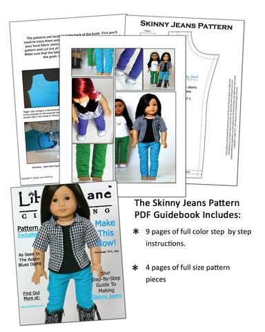 Liberty Jane 18 Inch Modern Skinny Jeans 18" Doll Clothes Pattern larougetdelisle