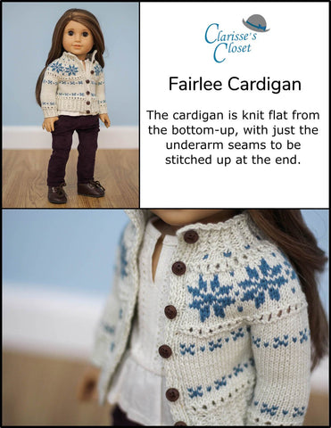 Clarisse's Closet Knitting Fairlee Cardigan 18" Doll Clothes Knitting Pattern larougetdelisle