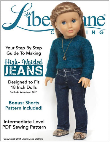Liberty Jane 18 Inch Modern High-Waisted Jeans 18" Doll Clothes Pattern larougetdelisle