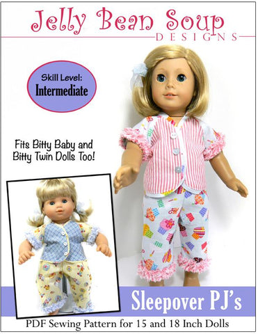 Jelly Bean Soup Designs 18 Inch Modern Sleepover PJ 15" and 18" Doll Clothes Pattern larougetdelisle