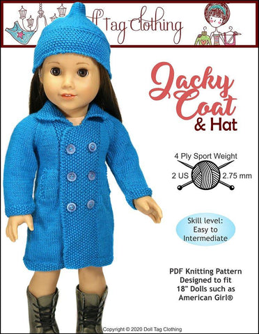 Doll Tag Clothing Knitting Jacky Coat and Hat Knitting Pattern for 18" Dolls larougetdelisle