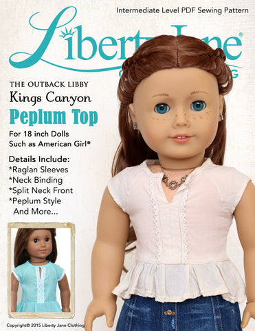 Liberty Jane 18 Inch Modern Kings Canyon Peplum Top 18" Doll Clothes Pattern larougetdelisle