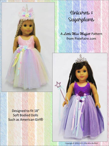 Little Miss Muffett 18 Inch Modern Unicorns & Sugarplums 18" Doll Clothes Pattern larougetdelisle