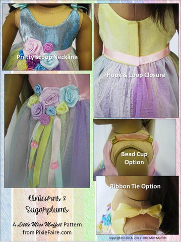 Little Miss Muffett 18 Inch Modern Unicorns & Sugarplums 18" Doll Clothes Pattern larougetdelisle