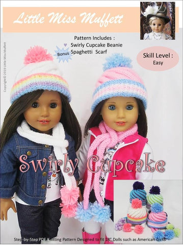 Little Miss Muffett Knitting Swirly Cupcake Beanie 18" Doll Knitting Pattern larougetdelisle