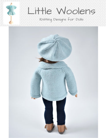 Little Woolens Designs Knitting Shawl Collar Cardigan and Beret 18" Doll Clothes Knitting Pattern larougetdelisle