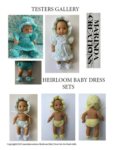 Marinda Creations 8" Baby Dolls Heirloom Baby Dress Set 8" Baby Doll Clothes Knitting Pattern larougetdelisle