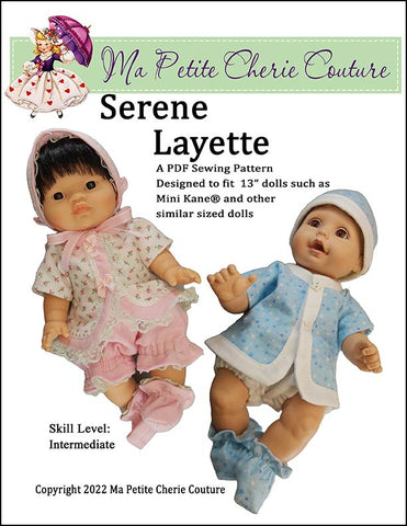 Mon Petite Cherie Couture MiniKane Serene Layette Baby Doll Clothes Pattern for 13" MiniKane Baby Dolls larougetdelisle