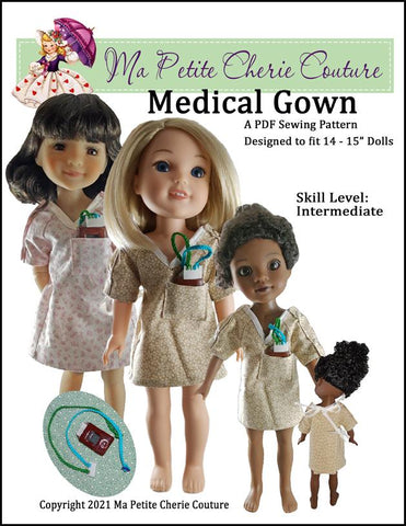 Mon Petite Cherie Couture WellieWishers Medical Gown 14-15" Doll Clothes Pattern larougetdelisle