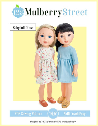 123 Mulberry Street WellieWishers Babydoll Dress 14.5" Doll Clothes Pattern larougetdelisle