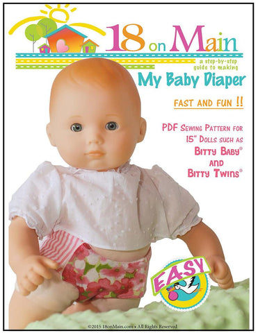 18 On Main Bitty Baby/Twin My Baby Diaper 15" Baby Doll Accessory Pattern larougetdelisle